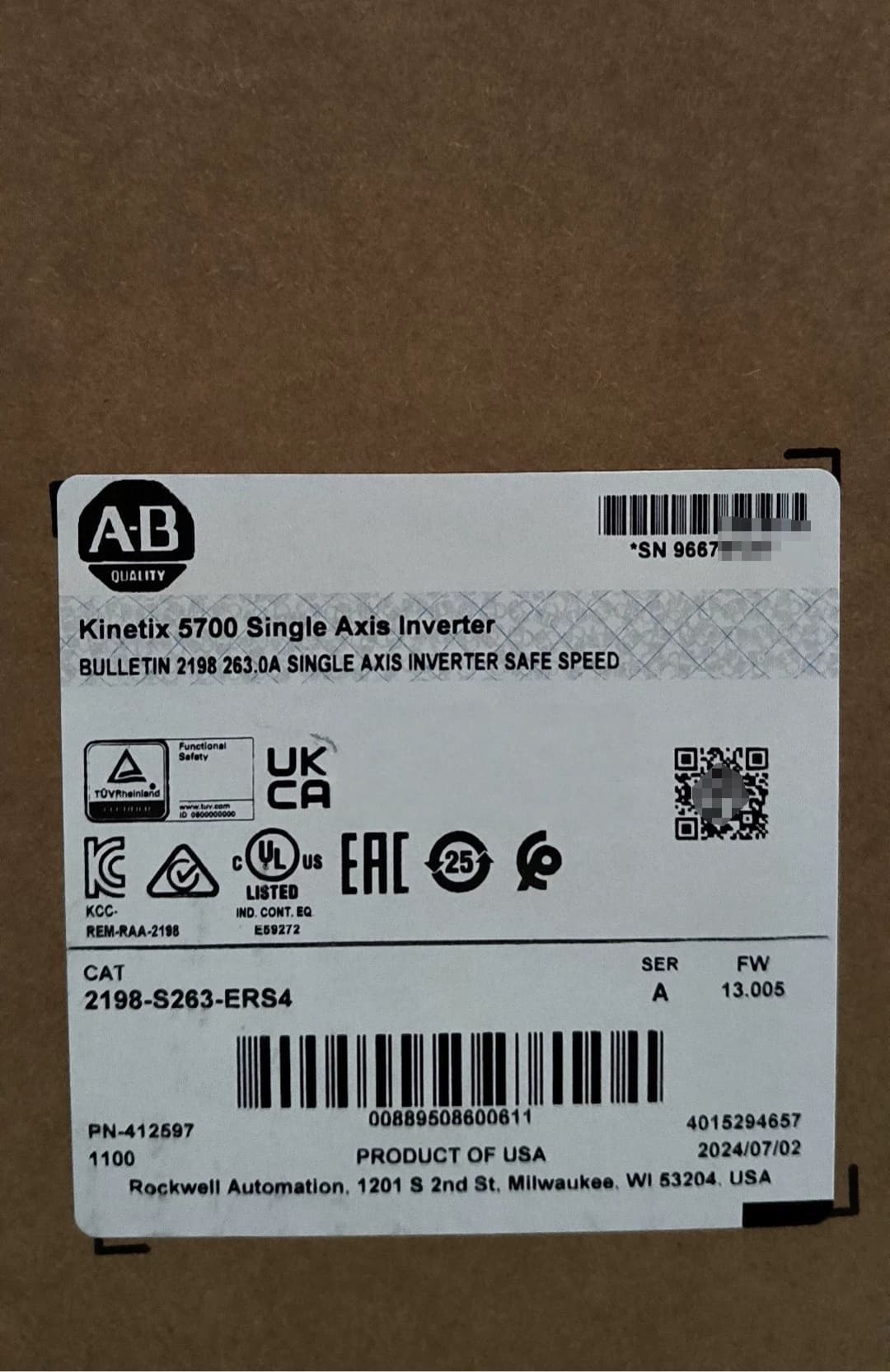 2198-S263-ERS4 servo Kinetix 5700, branda nua agus fíor