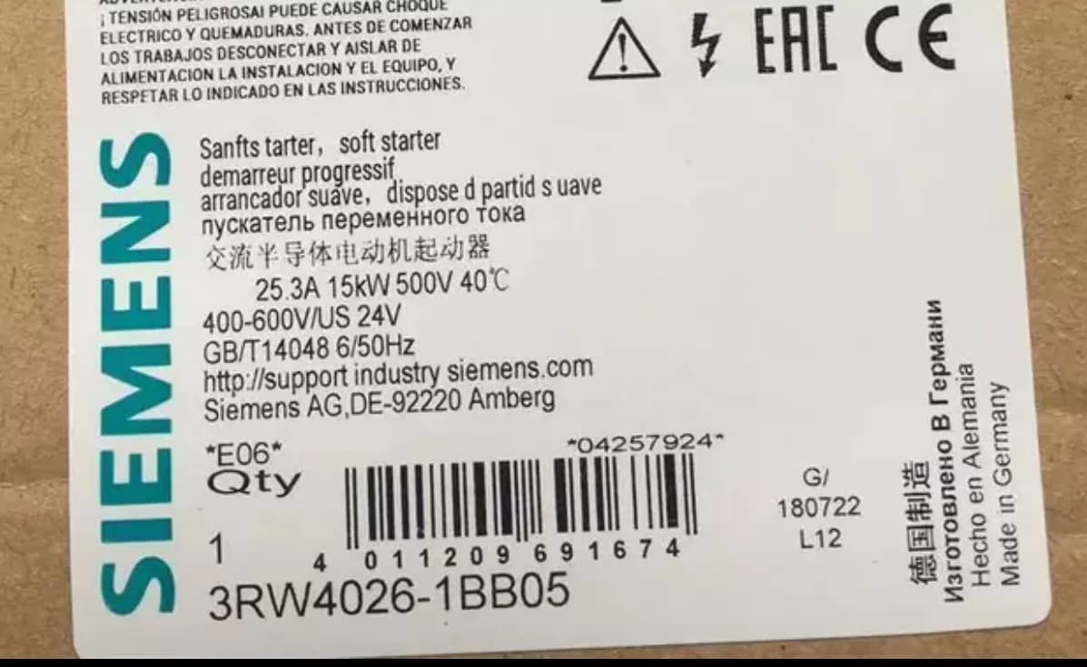 Siemens 3RW4026-1BB05 Tosaitheoir Bog SIRIUS SOFT STARTER